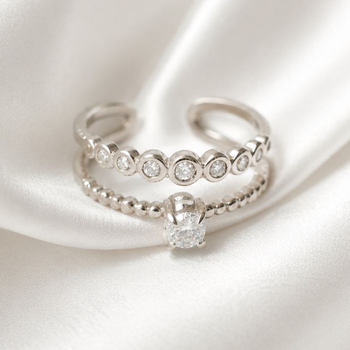 Sparkling Double Open Ring | Waterproof Stainless Steel