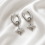 Silver North Star Hoop Earrings | Waterproof Stainless Steel