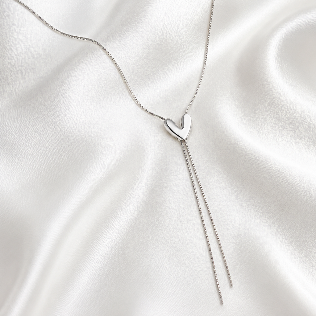 Dainty Heart Lariat Necklace | Waterproof Stainless Steel