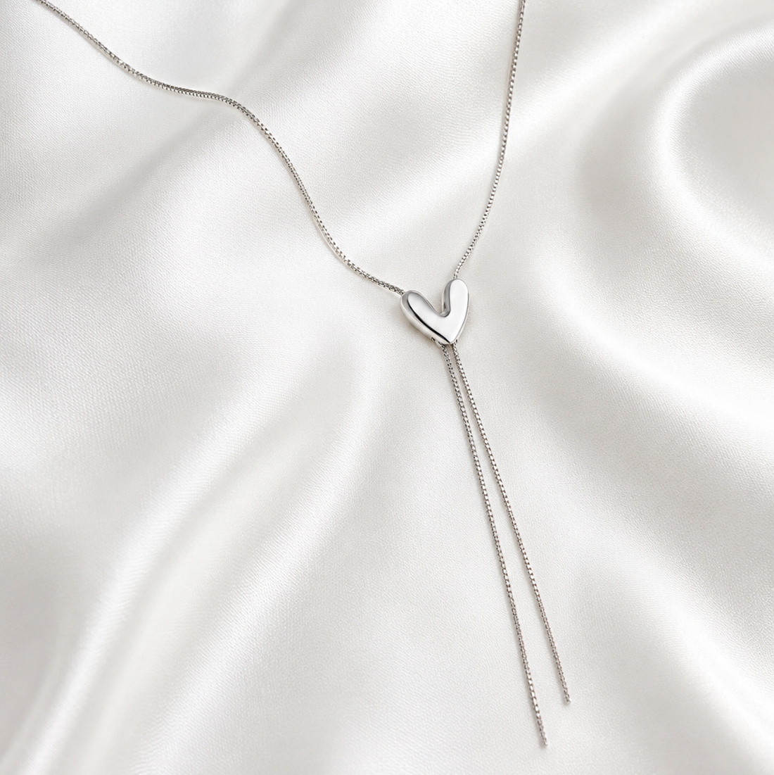 Dainty Heart Lariat Necklace | Waterproof Stainless Steel