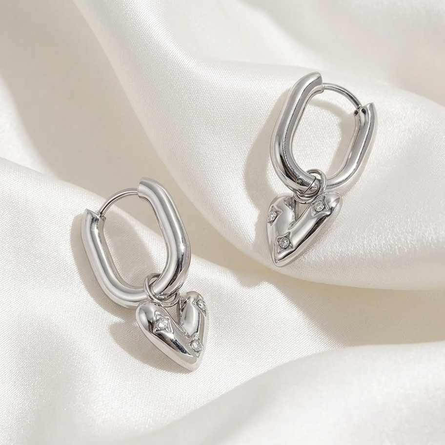 Zirconia Heart Hoop Earrings | Waterproof Stainless Steel