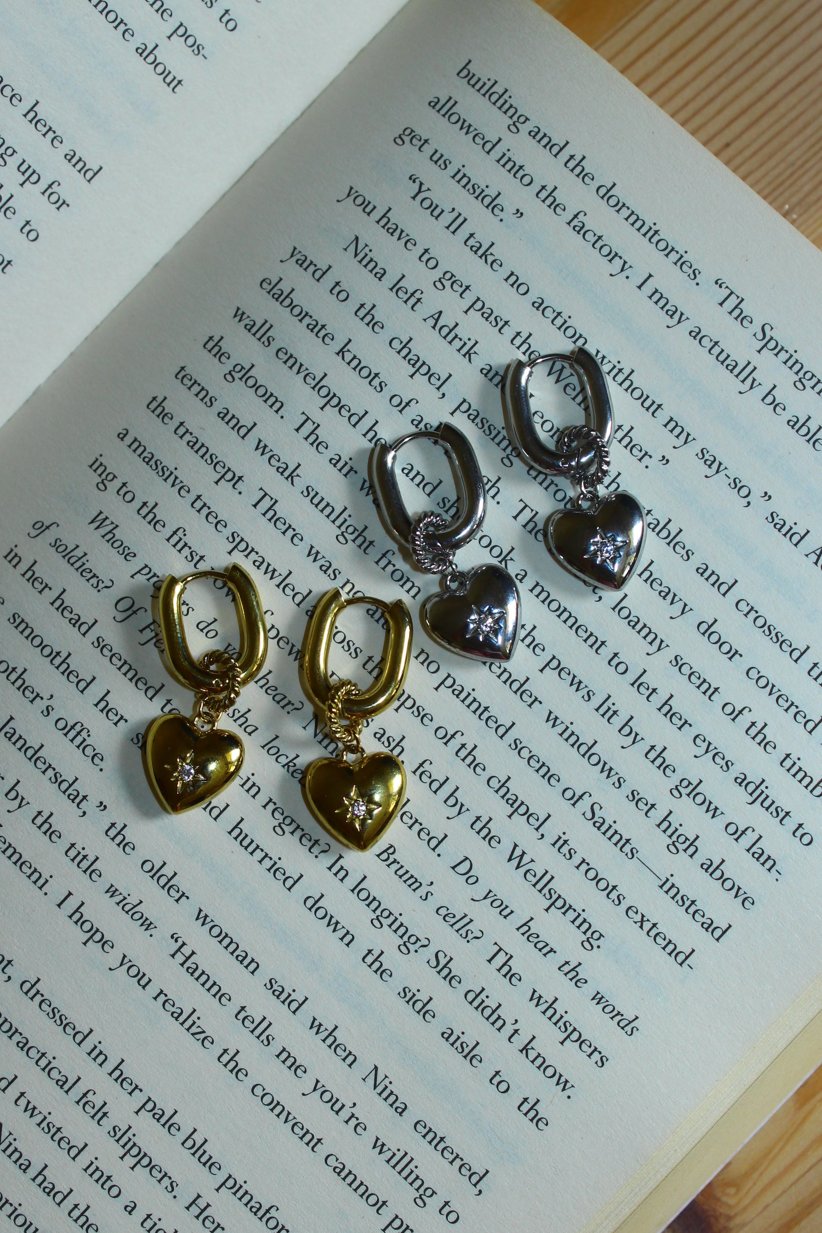 Dainty Sparkling Silver Gold Heart Earrings | Waterproof Stainless Steel