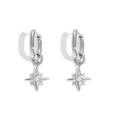 Silver North Star Hoop Earrings | Waterproof Stainless Steel