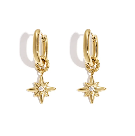 Gold North Star Hoop Earrings | Waterproof Stainless Steel