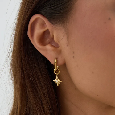 Gold North Star Hoop Earrings | Waterproof Stainless Steel