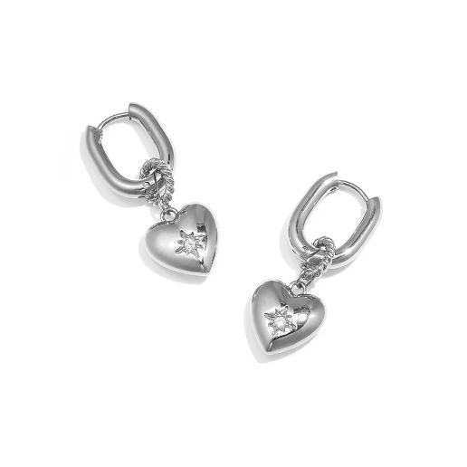Dainty Sparkling Silver Gold Heart Earrings | Waterproof Stainless Steel