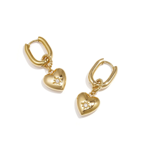 Dainty Sparkling Silver Gold Heart Earrings | Waterproof Stainless Steel