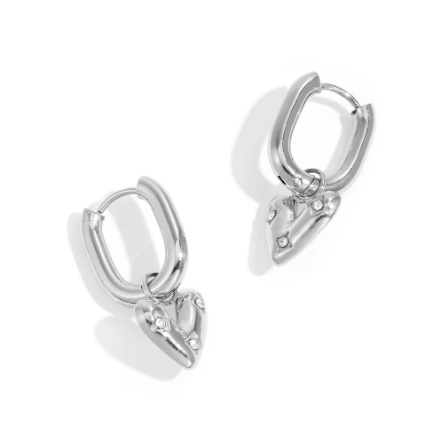 Zirconia Heart Hoop Earrings | Waterproof Stainless Steel